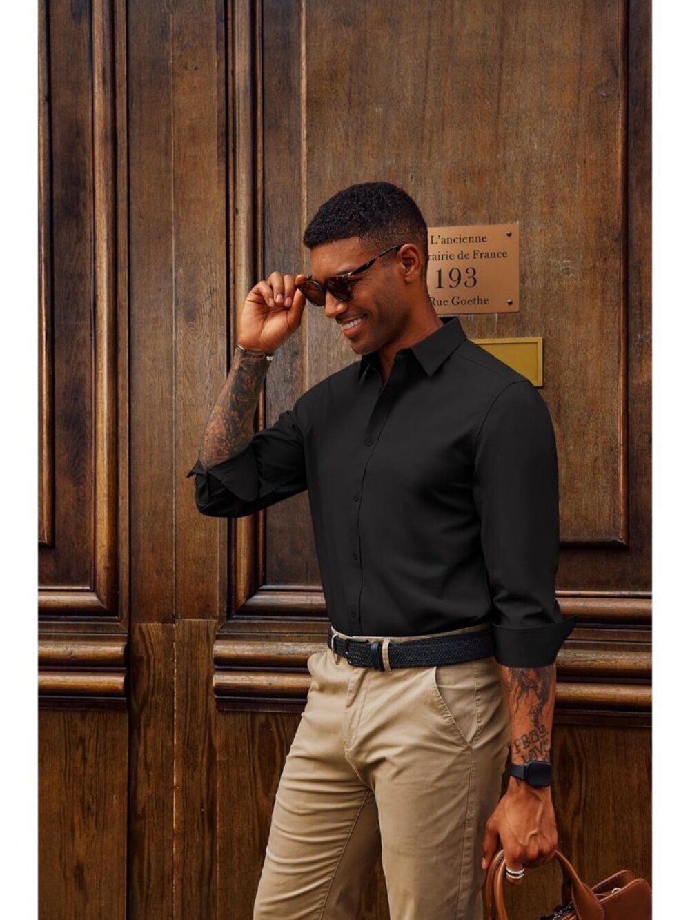 Men's Dress Shirt Wrinkle Free Stretch Button Down Casual Business Slim Fit Long - Picture 3 of 6